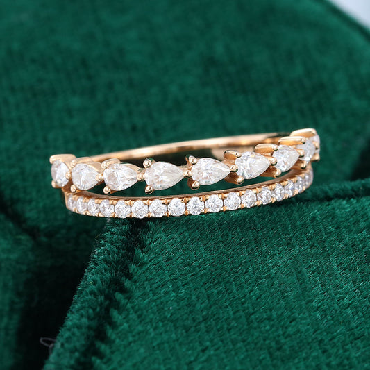 0.63 TCW Pear & Round Double Band & Half Eternity Moissanite Wedding Band