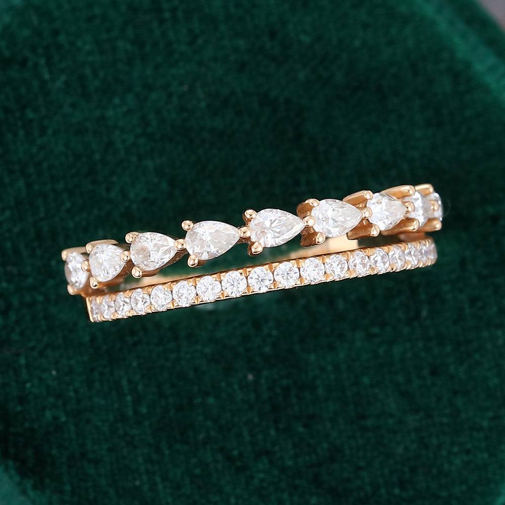 0.63 TCW Pear & Round Double Band & Half Eternity Moissanite Wedding Band