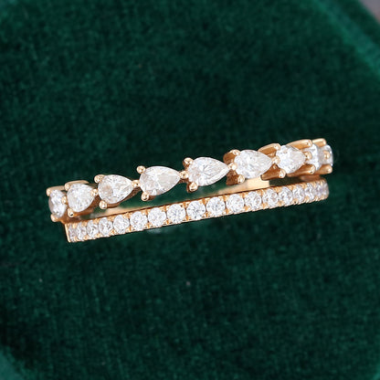 0.63 TCW Pear & Round Double Band & Half Eternity Moissanite Wedding Band