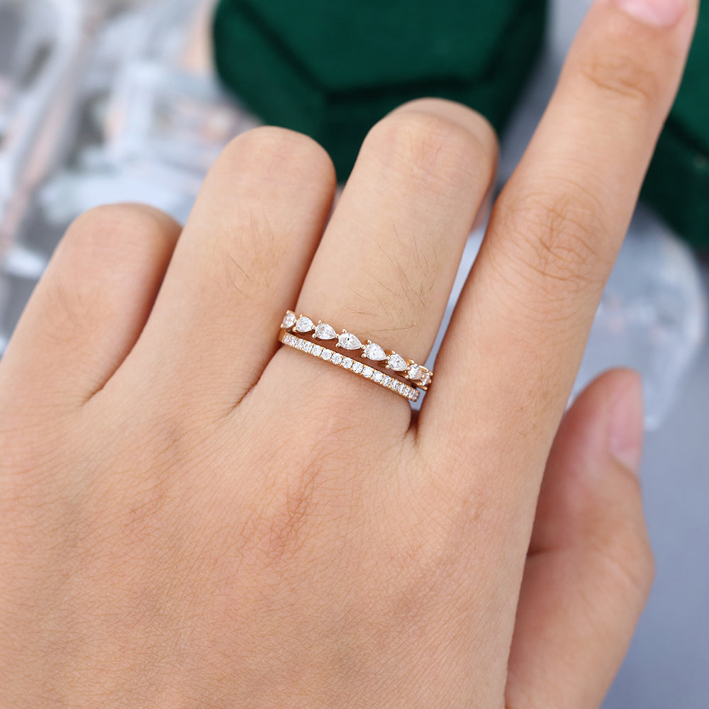 0.63 TCW Pear & Round Double Band & Half Eternity Moissanite Wedding Band