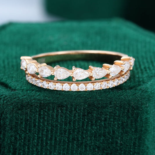0.63 TCW Pear & Round Double Band & Half Eternity Moissanite Wedding Band