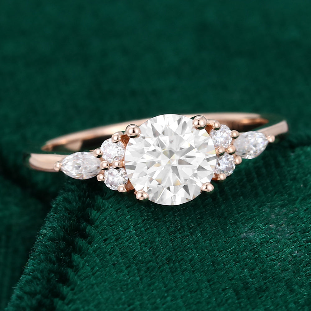 0.88 CT Round Cluster Moissanite Engagement Ring