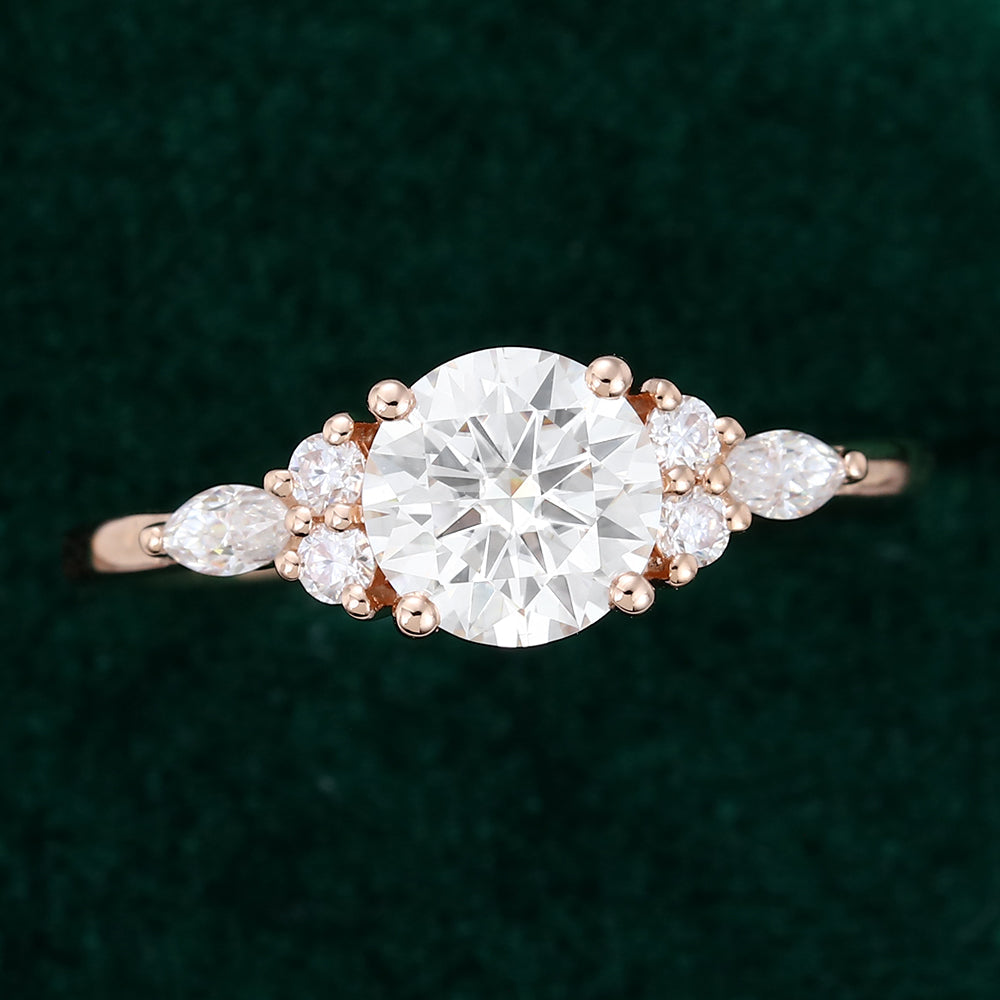 0.88 CT Round Cluster Moissanite Engagement Ring