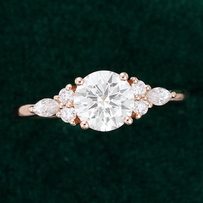 0.88 CT Round Cluster Moissanite Engagement Ring