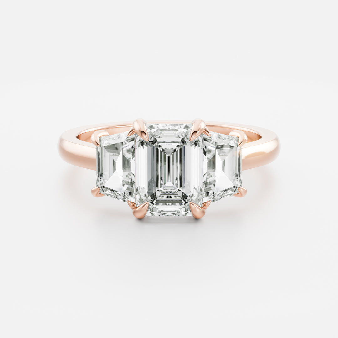 1.5 CT Emerald Three Stone Moissanite Engagement Ring