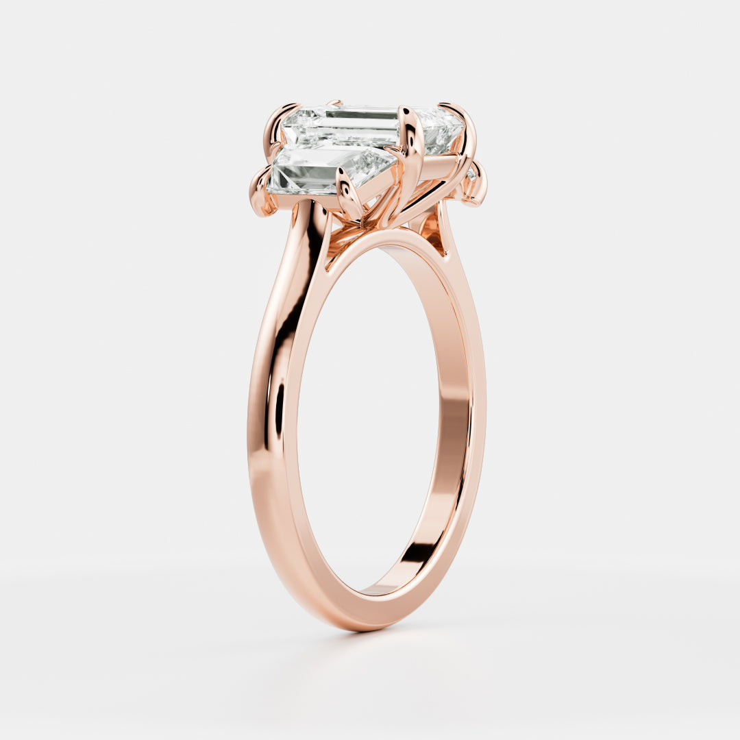 1.5 CT Emerald Three Stone Moissanite Engagement Ring