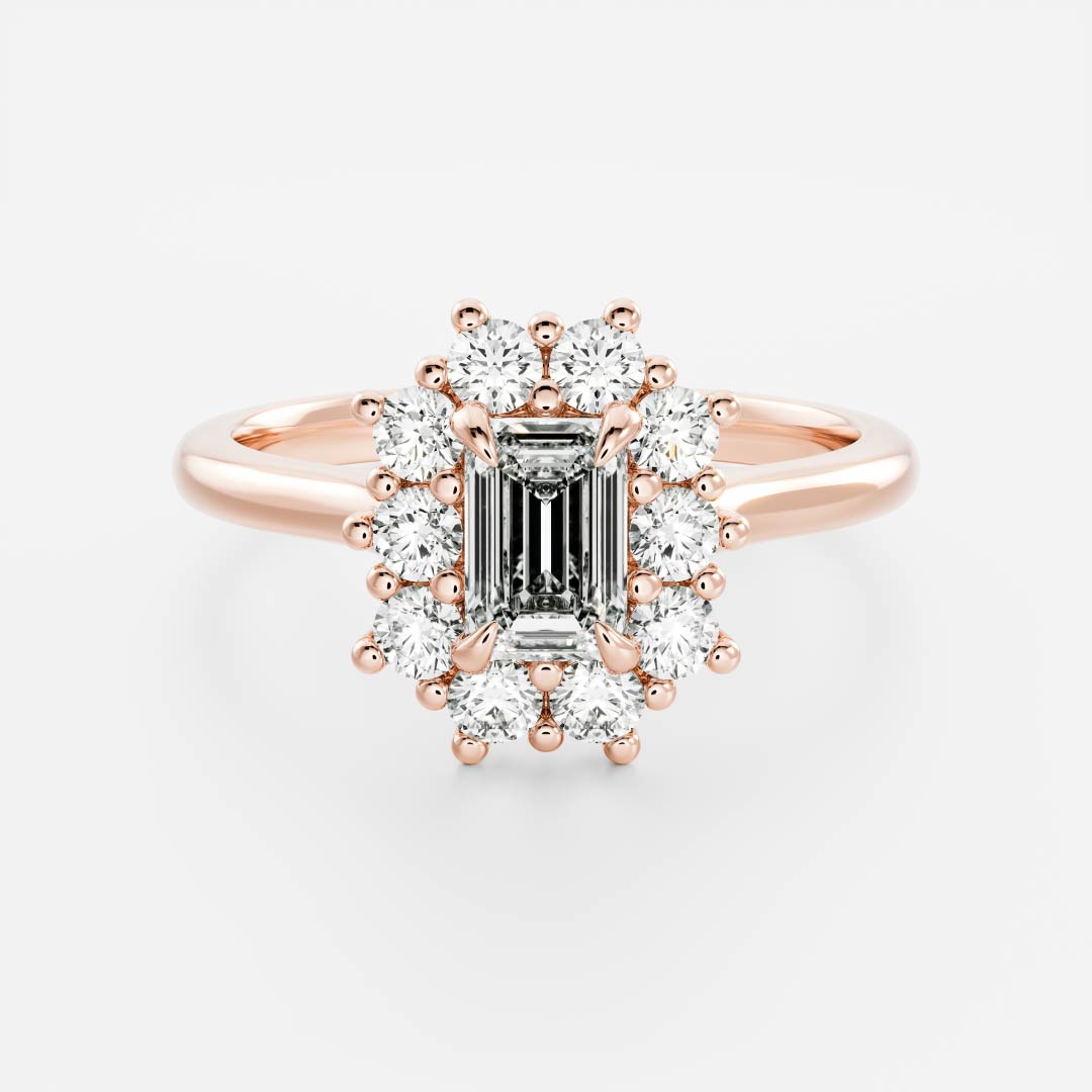 1.5 CT Emerald Halo Moissanite Engagement Ring