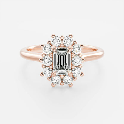 1.5 CT Emerald Halo Moissanite Engagement Ring