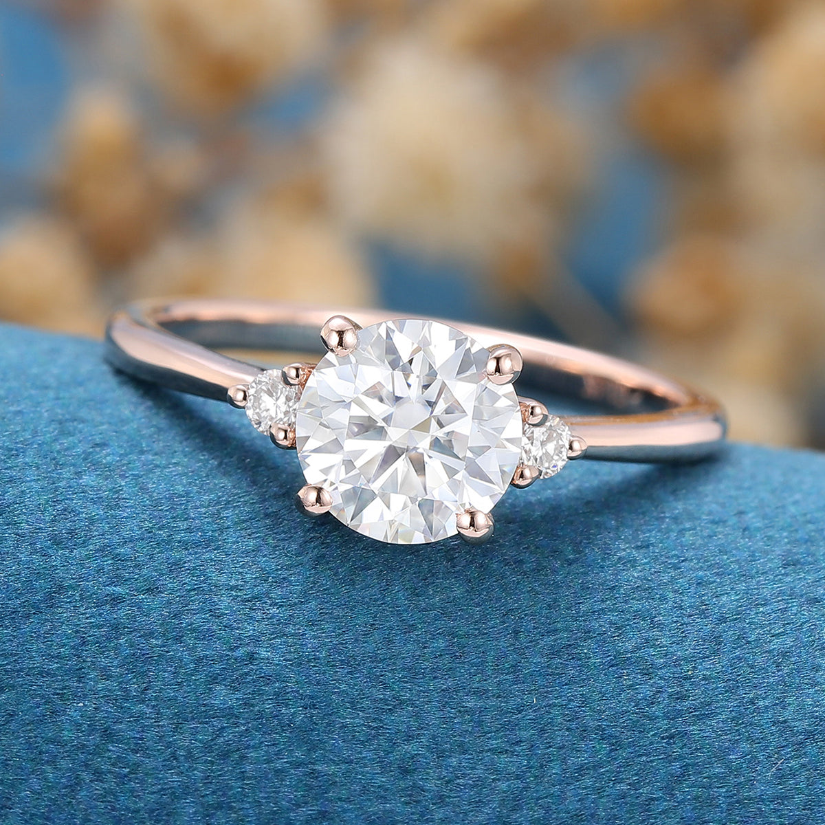 0.88 CT Round Three Stone Moissanite Engagement Ring