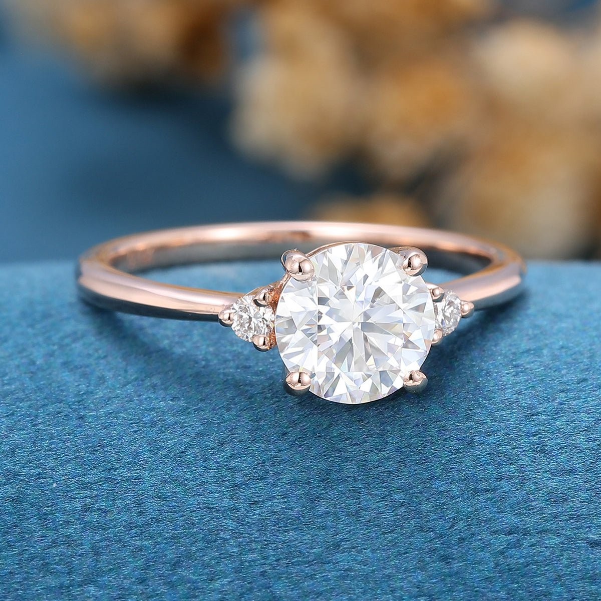 0.88 CT Round Three Stone Moissanite Engagement Ring