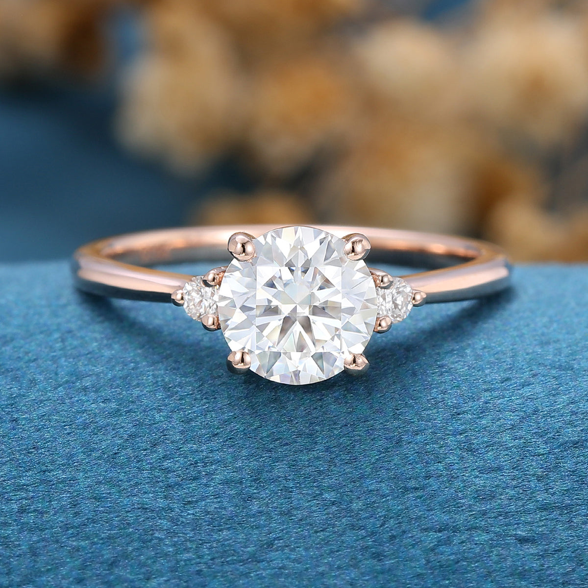 0.88 CT Round Three Stone Moissanite Engagement Ring
