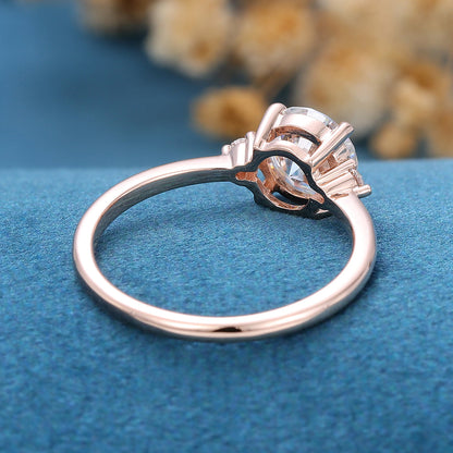 0.88 CT Round Three Stone Moissanite Engagement Ring