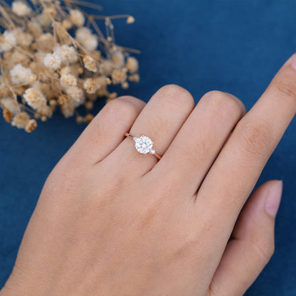 0.88 CT Round Three Stone Moissanite Engagement Ring