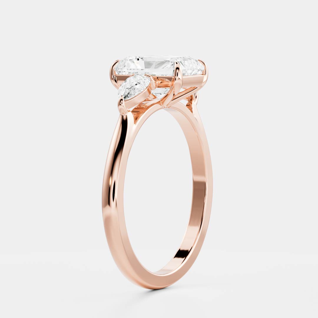 1 CT Radiant Three Stone Moissanite Engagement Ring