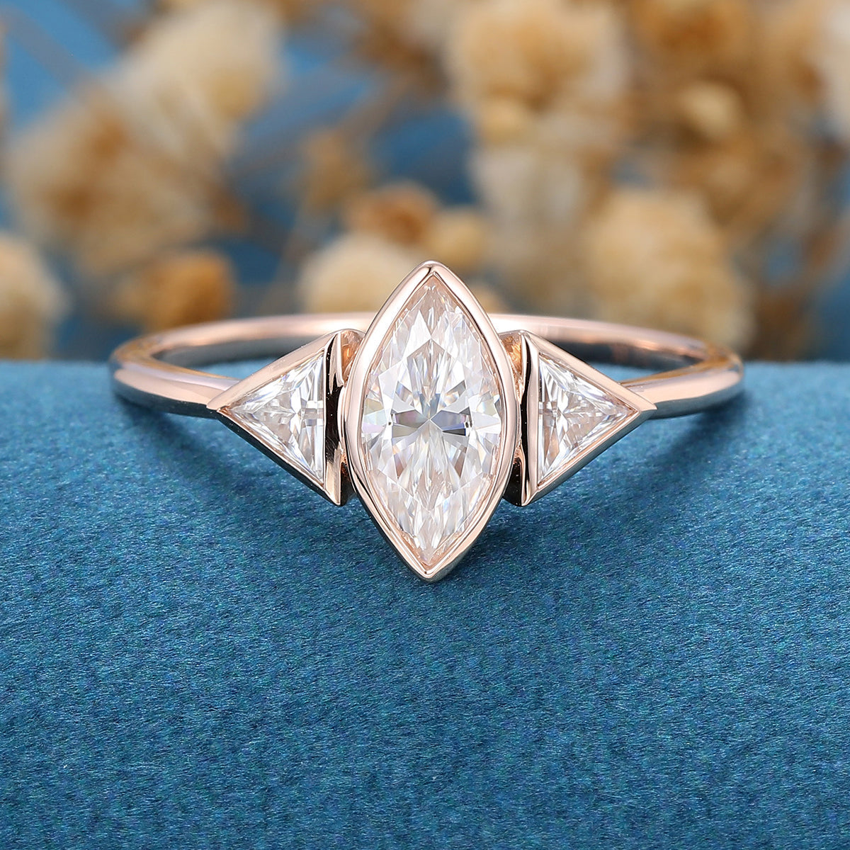 0.9 CT Marquise Three Stone Moissanite Engagement Ring