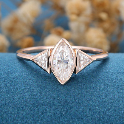 0.9 CT Marquise Three Stone Moissanite Engagement Ring