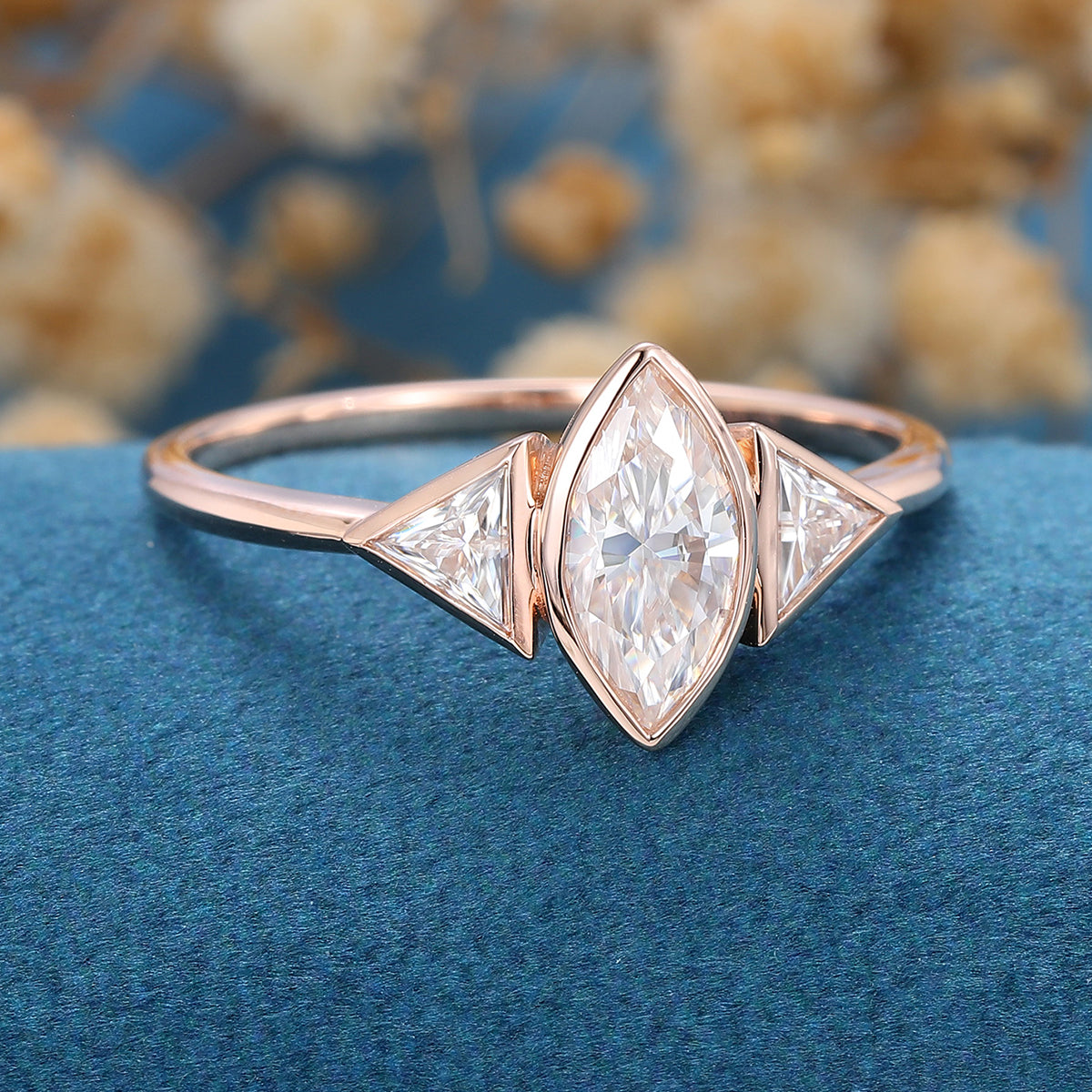 0.9 CT Marquise Three Stone Moissanite Engagement Ring