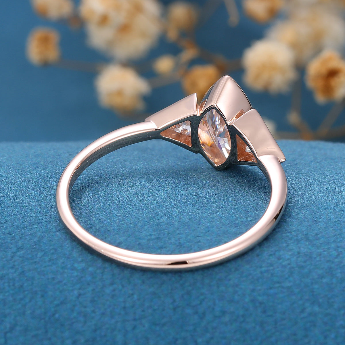 0.9 CT Marquise Three Stone Moissanite Engagement Ring