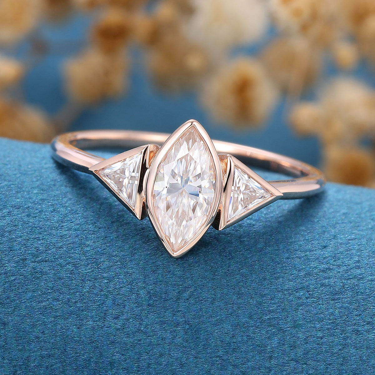 0.9 CT Marquise Three Stone Moissanite Engagement Ring