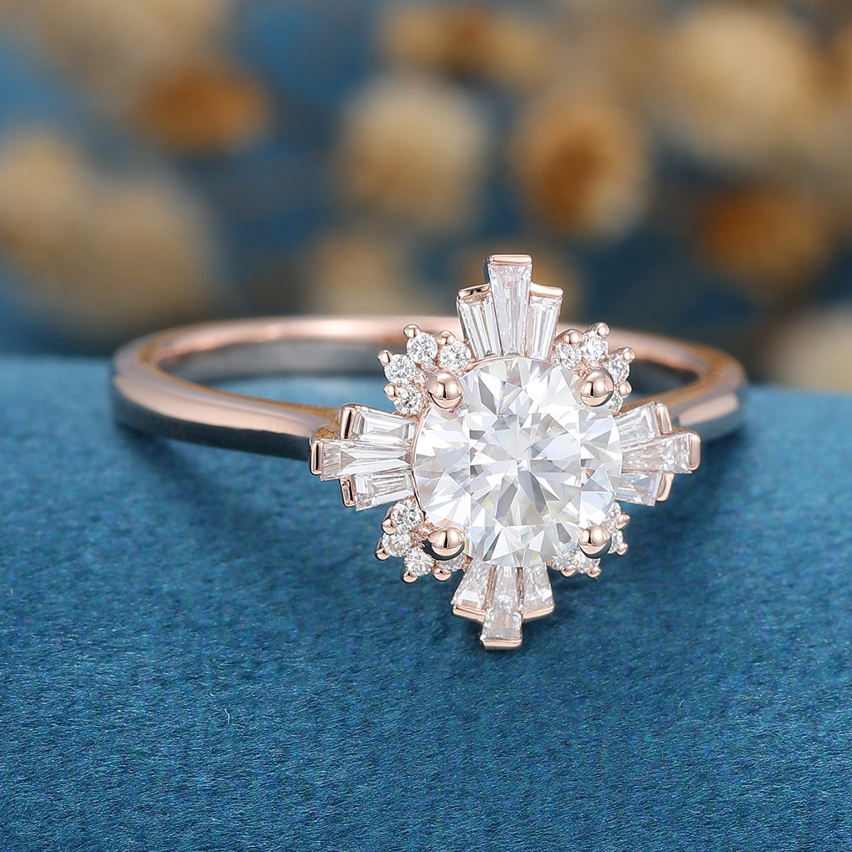 0.88 CT Round Cluster Moissanite Engagement Ring