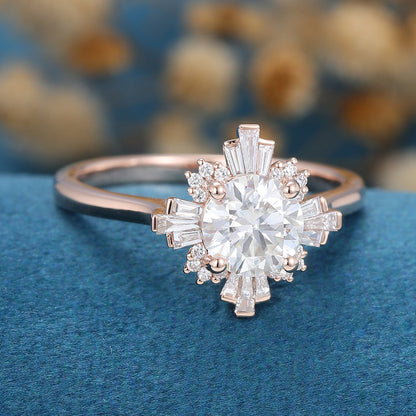 0.88 CT Round Cluster Moissanite Engagement Ring