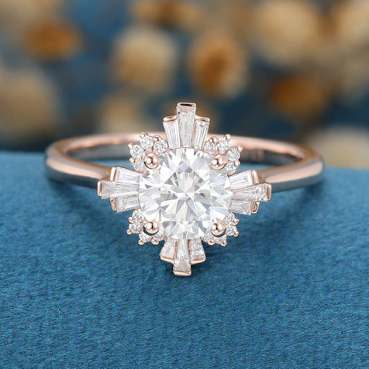 0.88 CT Round Cluster Moissanite Engagement Ring