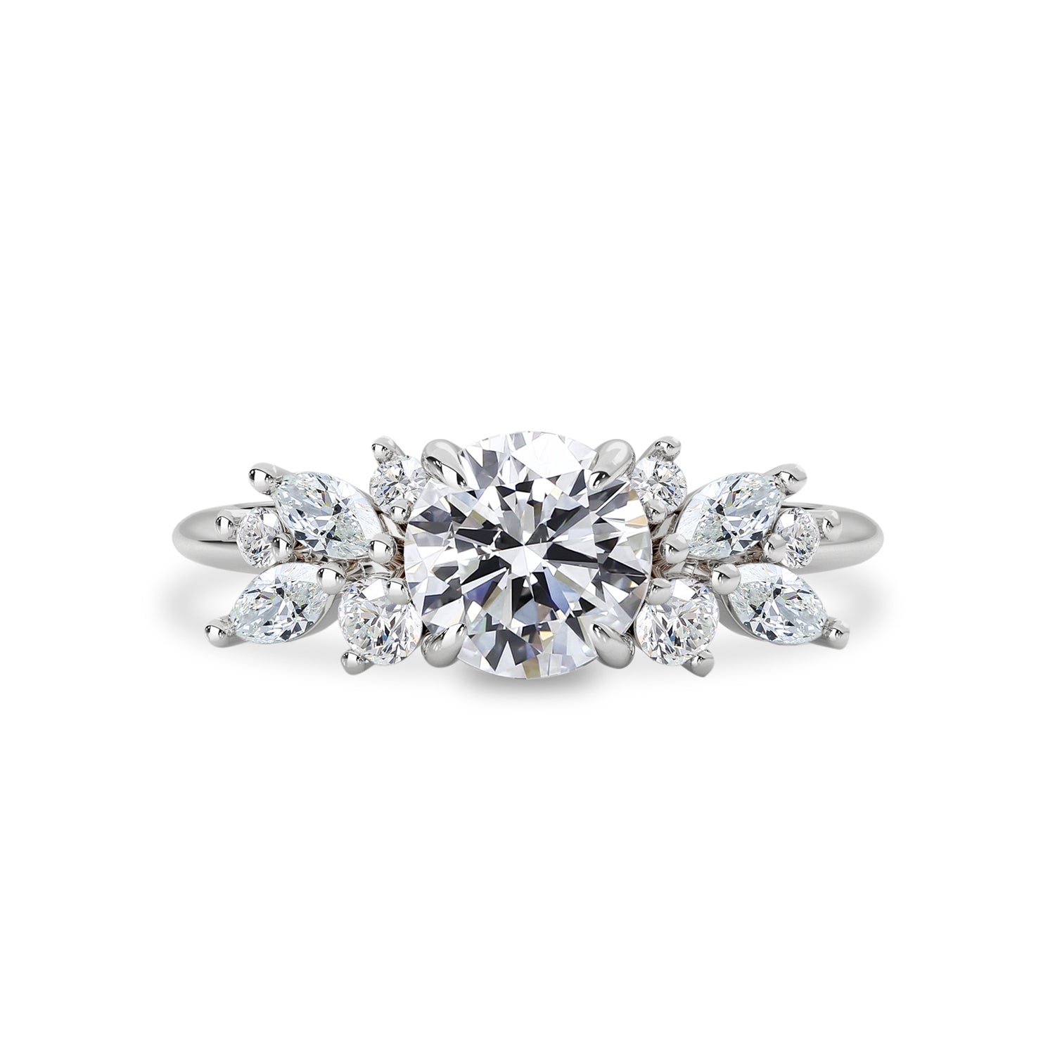 1.0 CT Round Moissanite Cluster Engagement Ring - farrellouise