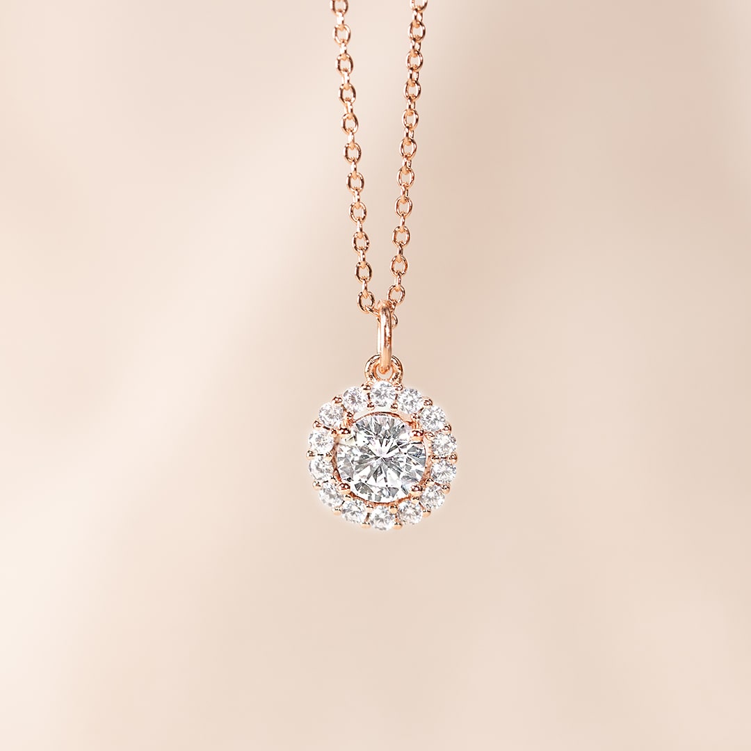 1.25 CT Round Shaped Moissanite Necklace In Halo Design