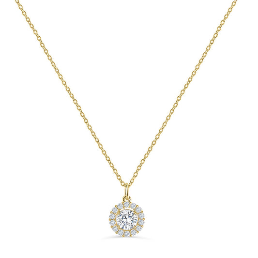 1.25 CT Round Shaped Moissanite Necklace In Halo Design