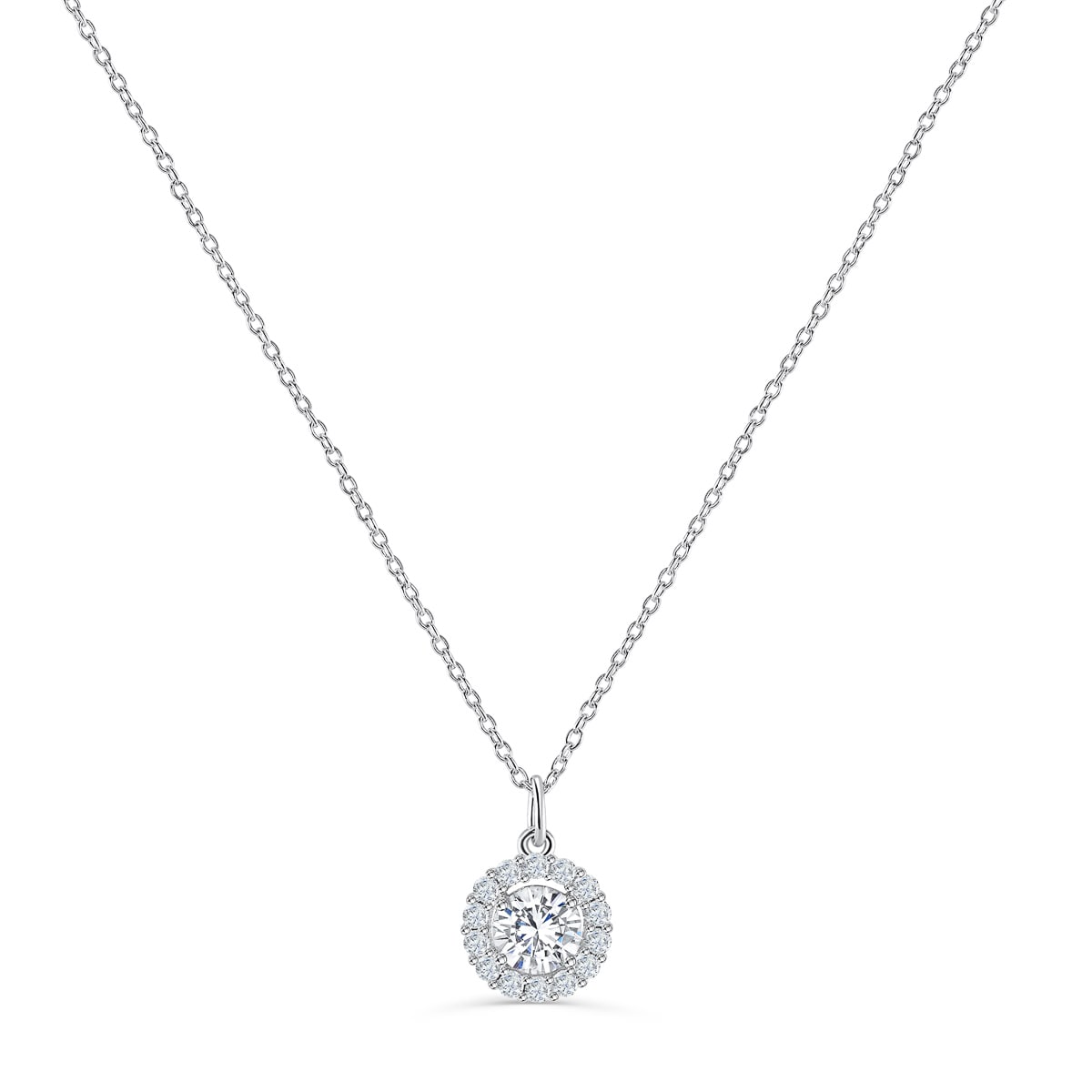 1.25 CT Round Shaped Moissanite Necklace In Halo Design