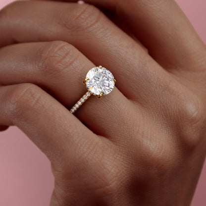 1.60 CT Round Hidden Halo & Pave Moissanite Engagement Ring