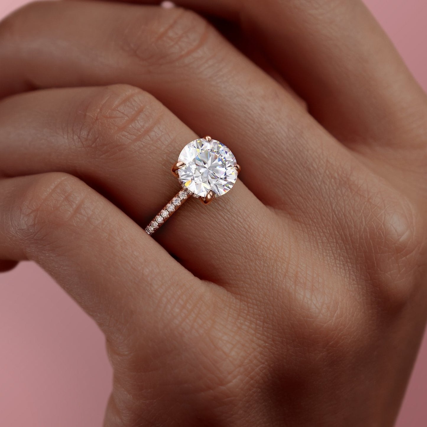 1.60 CT Round Hidden Halo & Pave Moissanite Engagement Ring