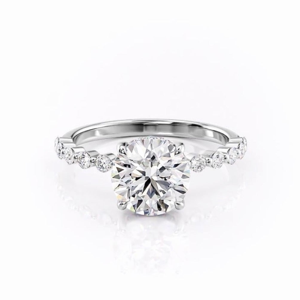1.60 CT Round Hidden Halo & Pave Moissanite Engagement Ring