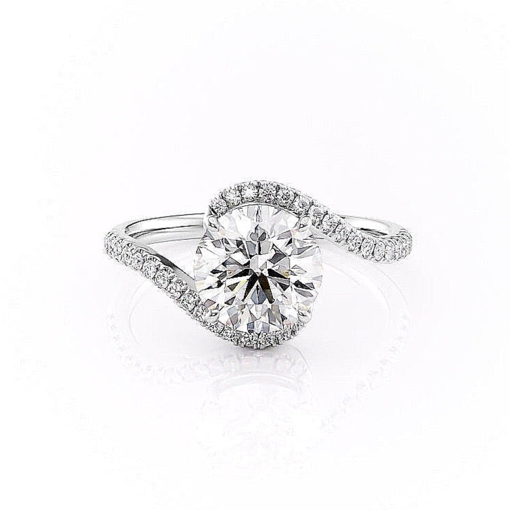 1.35 CT Round Swirl Pave Moissanite Engagement Ring
