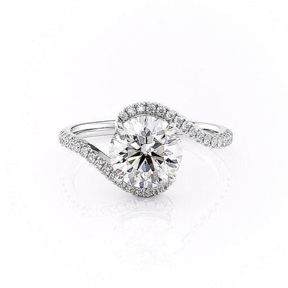 1.35 CT Round Swirl Pave Moissanite Engagement Ring