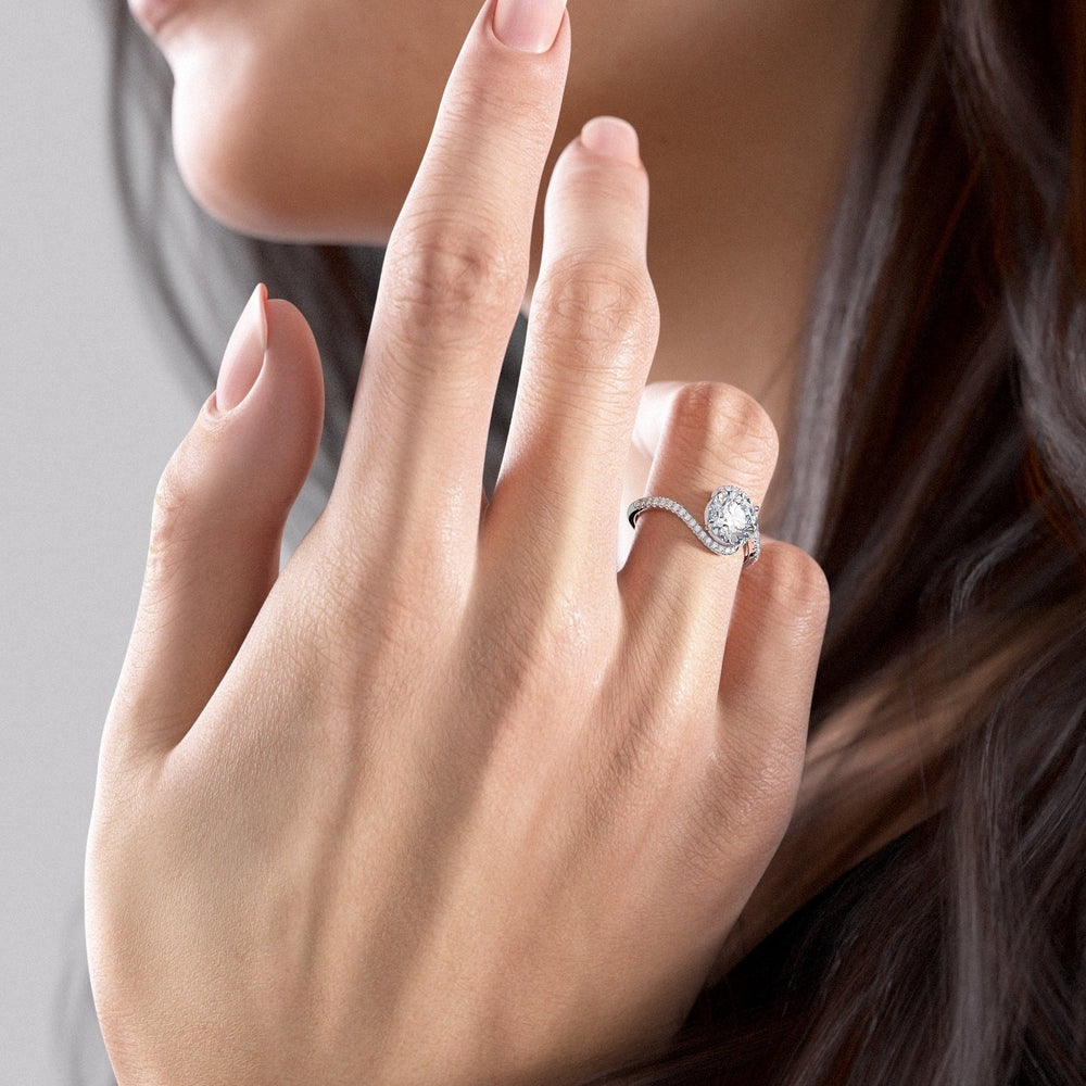 1.35 CT Round Swirl Pave Moissanite Engagement Ring