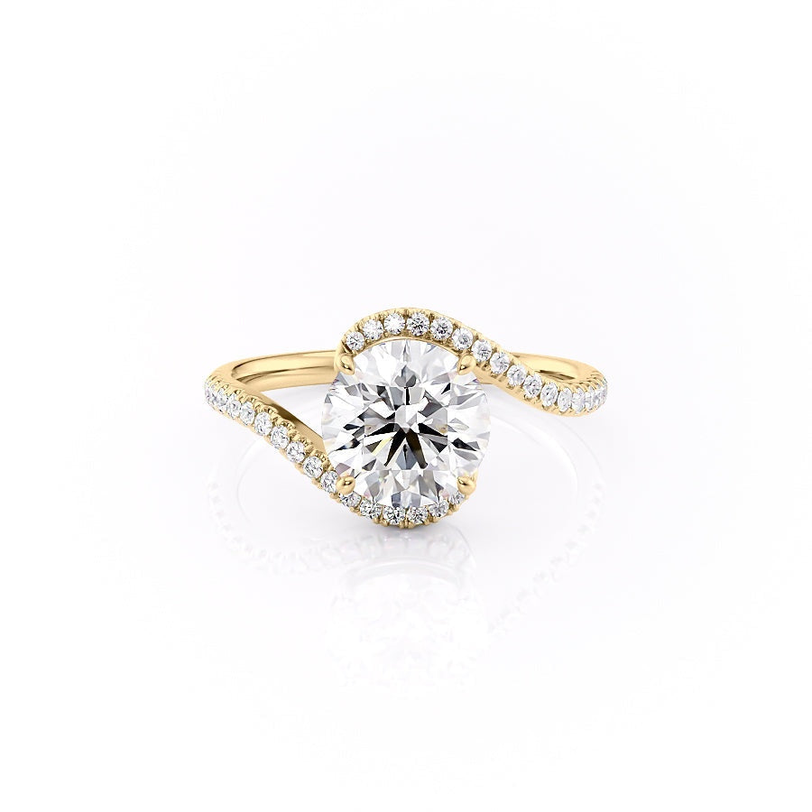 1.35 CT Round Swirl Pave Moissanite Engagement Ring