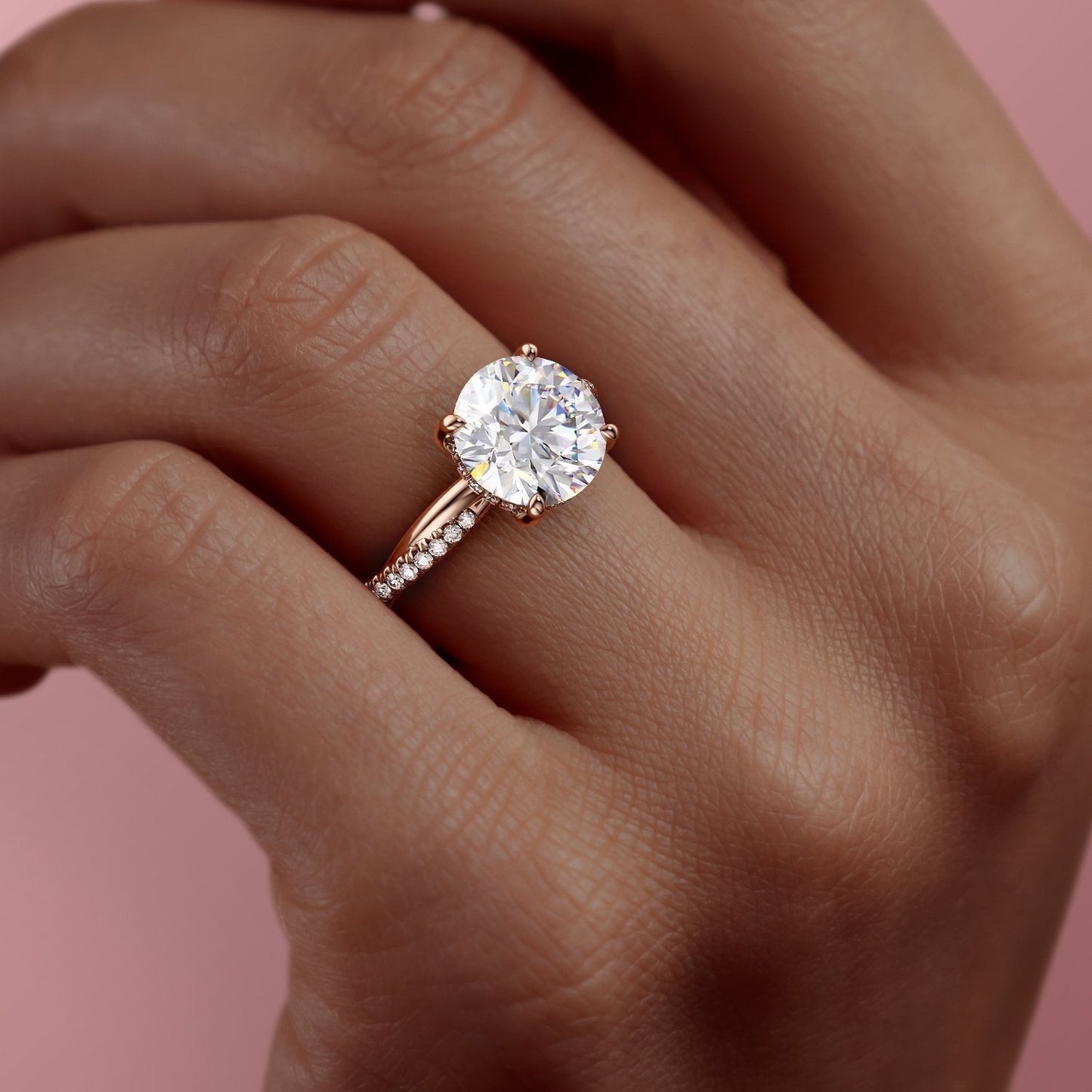 1.60 CT Round Hidden Halo & Pave Moissanite Engagement Ring