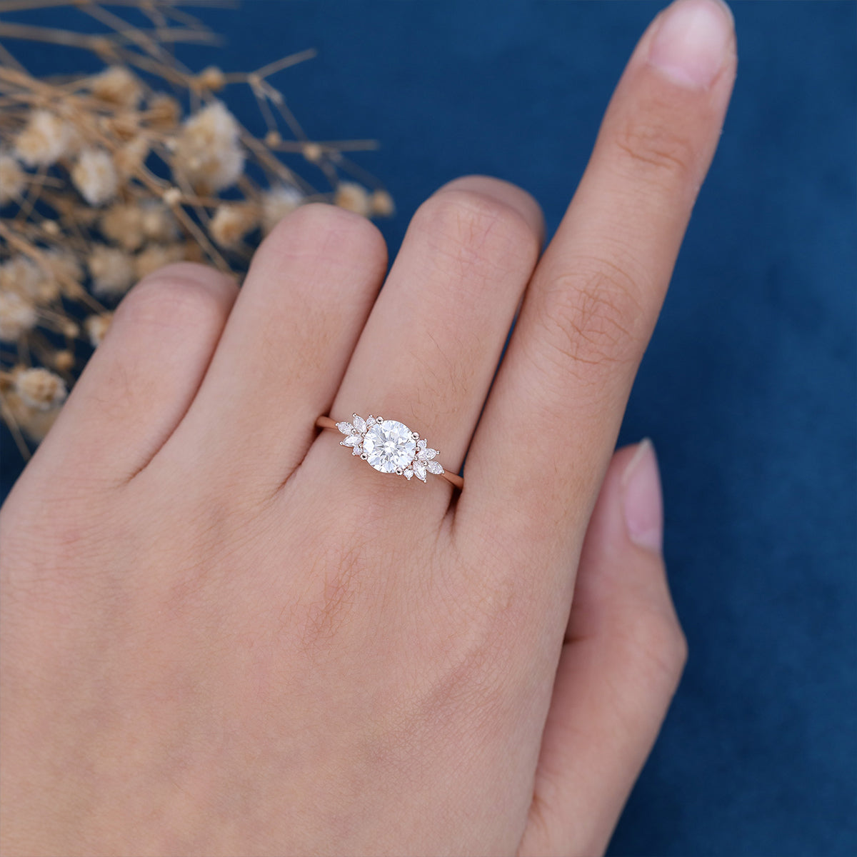 0.21 CT Round Cluster Moissanite Engagement Ring