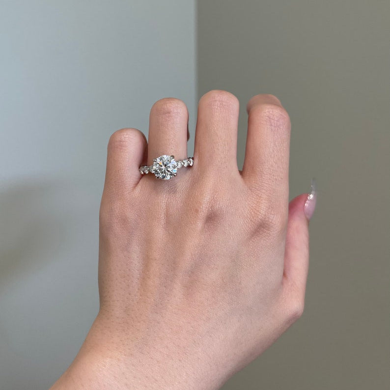 3 CT Round Pave Moissanite Engagement Ring