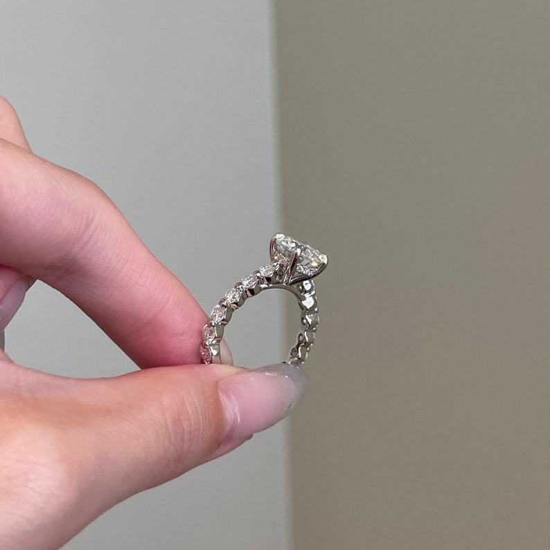 3 CT Round Pave Moissanite Engagement Ring