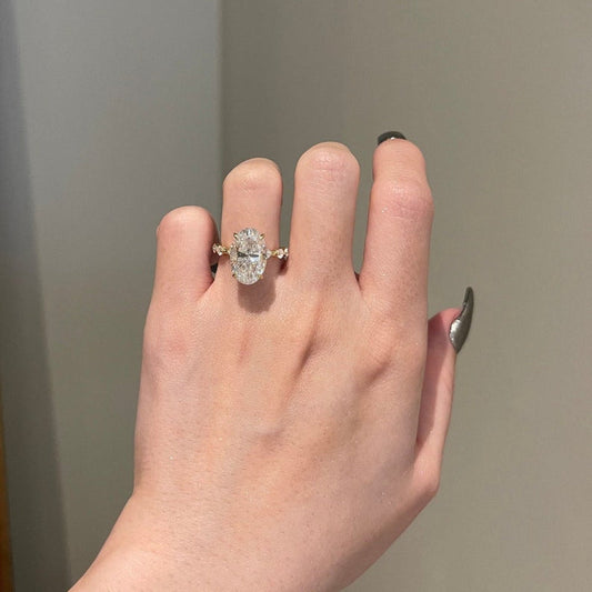 7 CT Oval Pave Moissanite Engagement Ring
