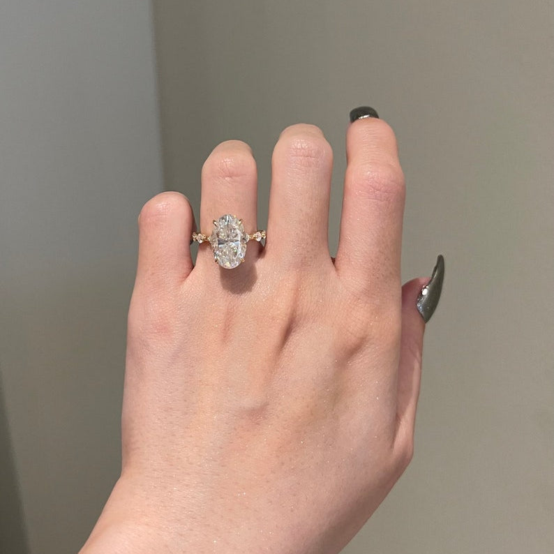 7 CT Oval Pave Moissanite Engagement Ring