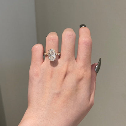 7 CT Oval Pave Moissanite Engagement Ring