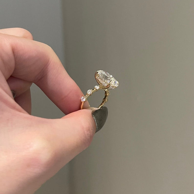 7 CT Oval Pave Moissanite Engagement Ring