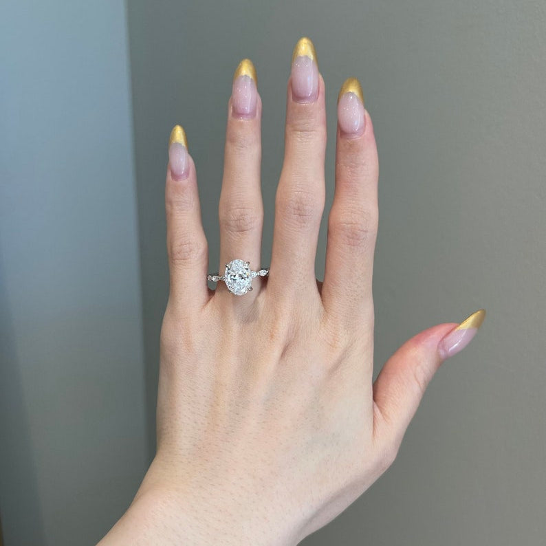 5 CT Oval Pave Moissanite Engagement Ring