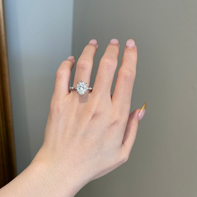5 CT Oval Pave Moissanite Engagement Ring