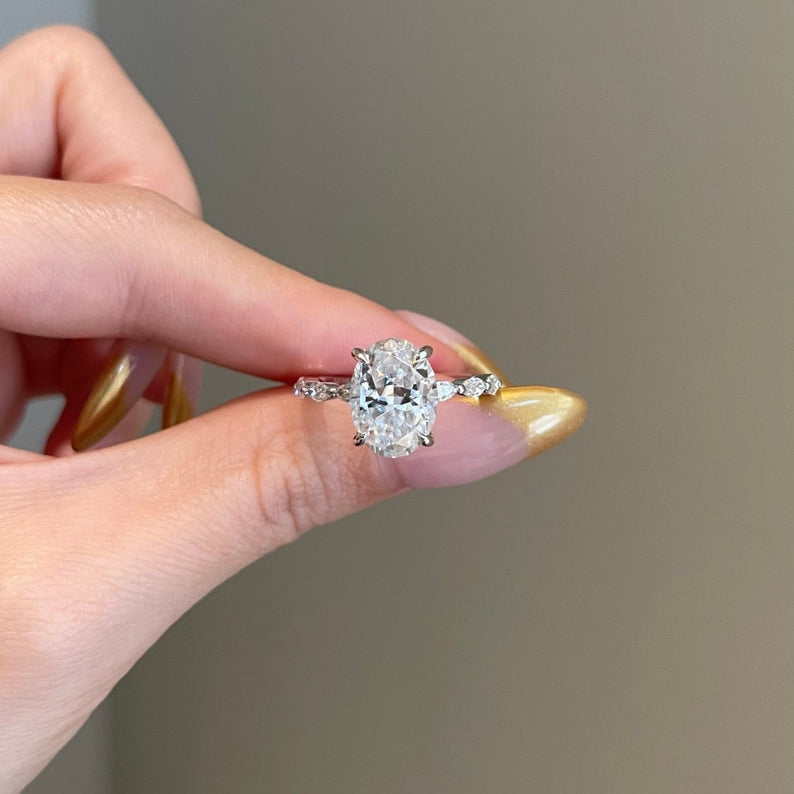 5 CT Oval Pave Moissanite Engagement Ring