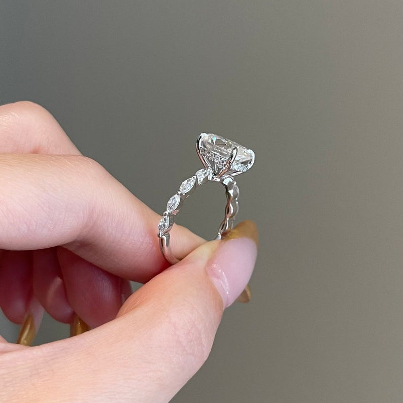 5 CT Oval Pave Moissanite Engagement Ring