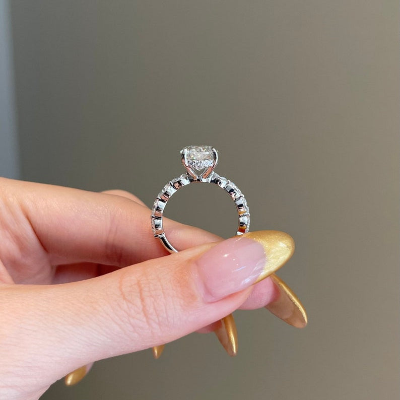 5 CT Oval Pave Moissanite Engagement Ring